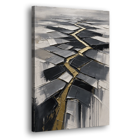 Modern Black White and Gold Abstract Fissure - Canvas Wall Art - Side