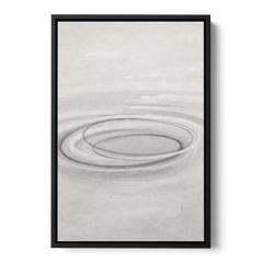 Modern Black White and Grey Abstract Ripple Rings - Black Framed Canvas Wall Art - Front