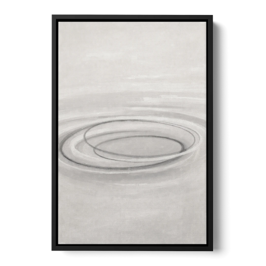 Modern Black White and Grey Abstract Ripple Rings - Black Framed Canvas Wall Art - Front
