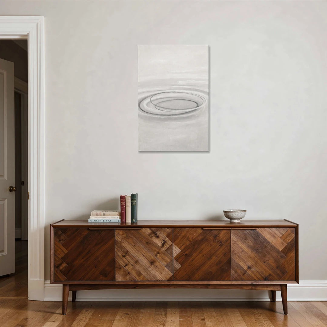 Modern Black White and Grey Abstract Ripple Rings - Canvas Wall Art - Coffee Table - 24x36