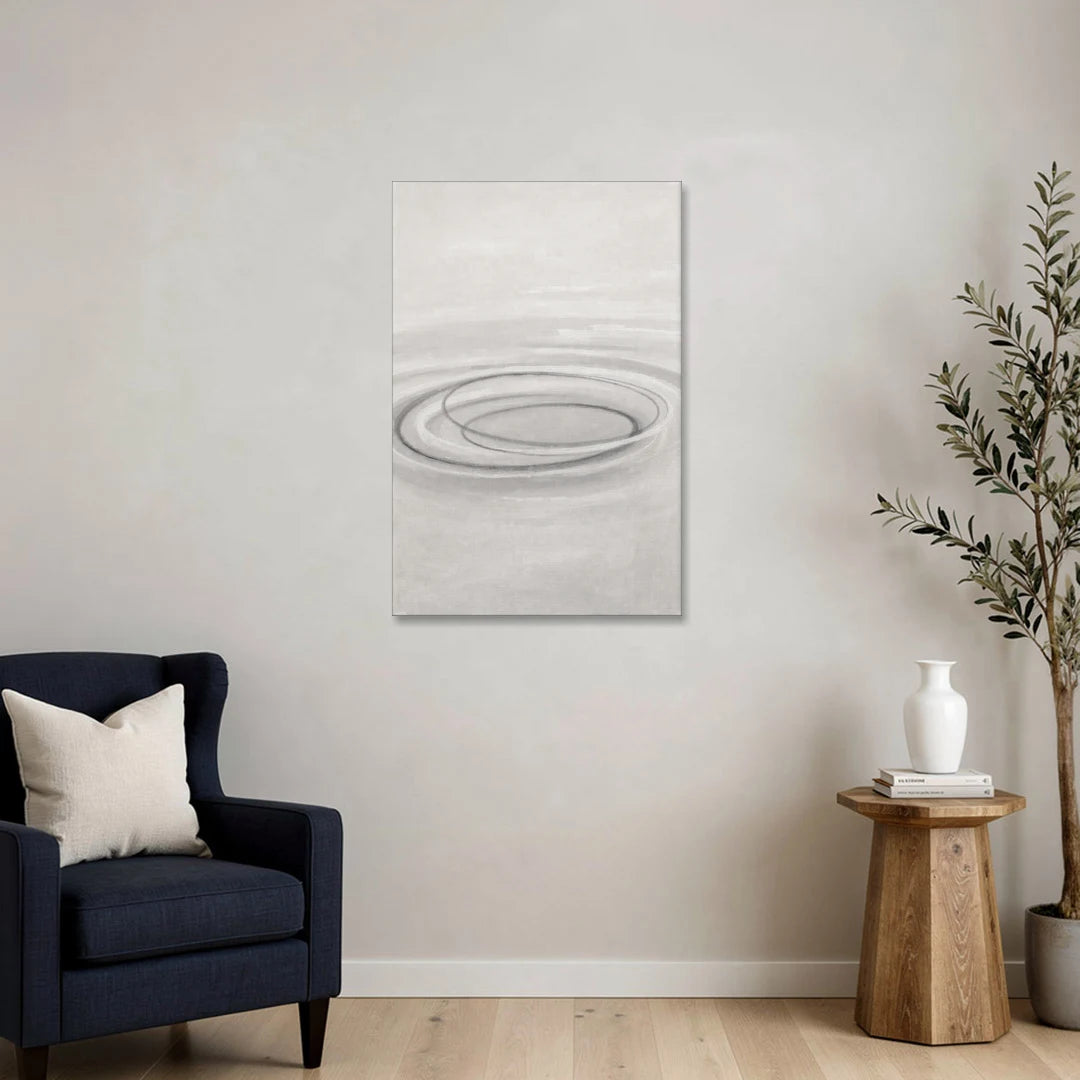 Modern Black White and Grey Abstract Ripple Rings - Canvas Wall Art - Sofa - 24x36