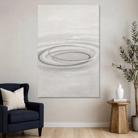 Modern Black White and Grey Abstract Ripple Rings - Canvas Wall Art - Sofa - 40x60