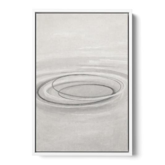 Modern Black White and Grey Abstract Ripple Rings - White Framed Canvas Wall Art - Front