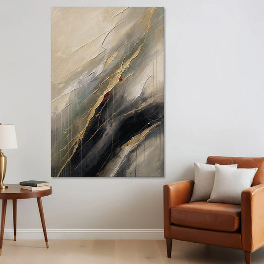 Modern Black and Gold Abstract Marble Veins - Canvas Wall Art - Sofa - 40x60