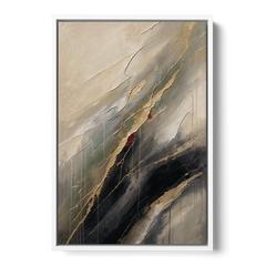 Modern Black and Gold Abstract Marble Veins - White Framed Canvas Wall Art - Front