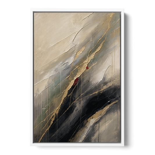 Modern Black and Gold Abstract Marble Veins - White Framed Canvas Wall Art - Front
