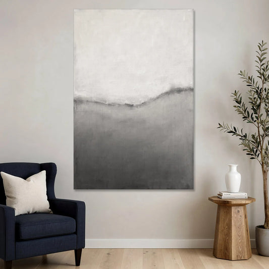 Modern Black and White Abstract Feathered Grey Seam - Canvas Wall Art - Sofa - 40x60