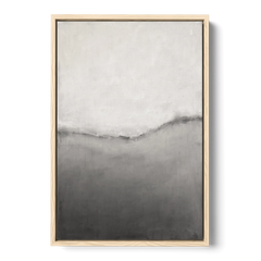 Modern Black and White Abstract Feathered Grey Seam - Oak Framed Canvas Wall Art - Front