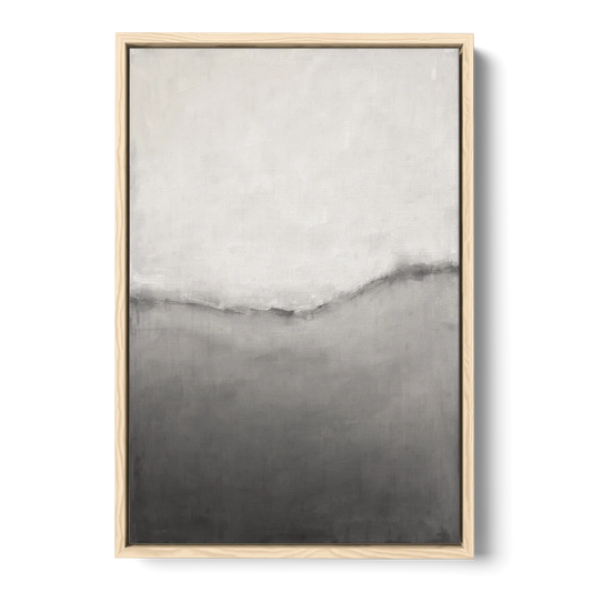 Modern Black and White Abstract Feathered Grey Seam - Oak Framed Canvas Wall Art - Front