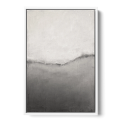 Modern Black and White Abstract Feathered Grey Seam - White Framed Canvas Wall Art - Front