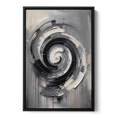 Modern Black and White Inward Spiral - Black Framed Canvas Wall Art - Front