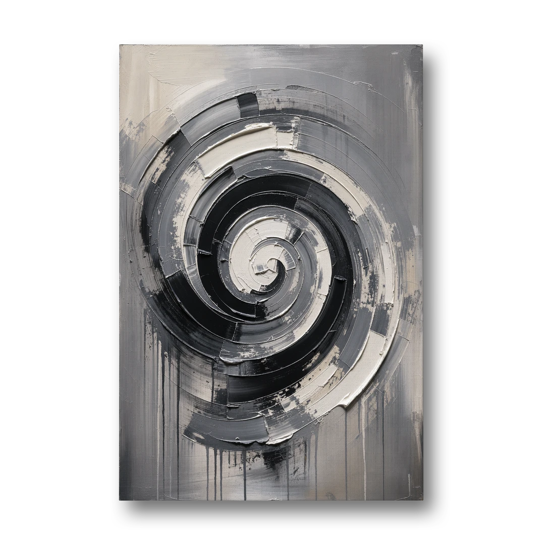 Modern Black and White Inward Spiral - Canvas Wall Art - Front