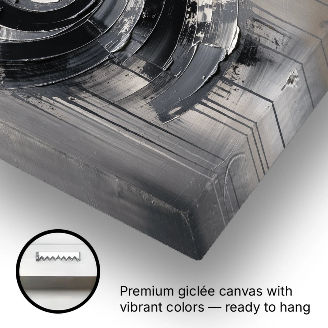 Modern Black and White Inward Spiral - Canvas Wall Art - Gallery Wrap Corner