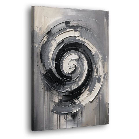 Modern Black and White Inward Spiral - Canvas Wall Art