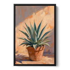Modern Blue Agave Plant in Afternoon Sun - Black Framed Canvas Wall Art - Front