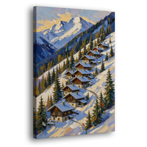 Modern Christmas Painting of the Alpine Slope - Canvas Wall Art - Side