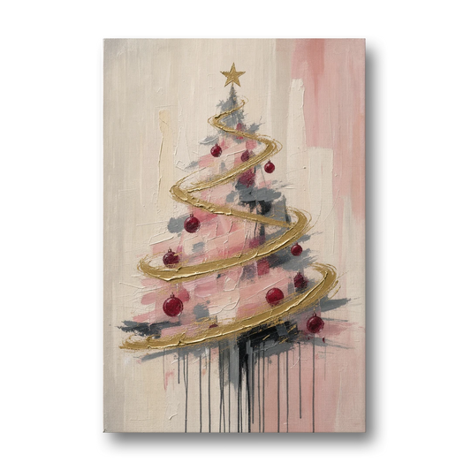 Modern Christmas Tree Painting with Gold Spiral - Canvas Wall Art - Front