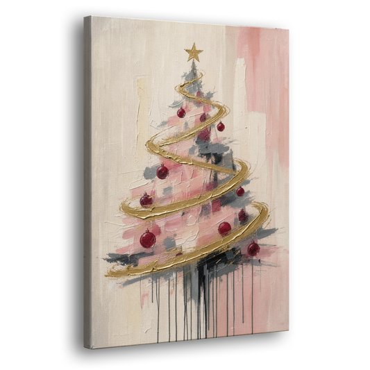 Modern Christmas Tree Painting with Gold Spiral - Canvas Wall Art - Side