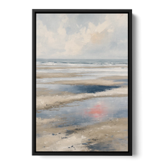 Modern Coastal Low Tide Sky Reflections - Black Framed Canvas Wall Art - Front