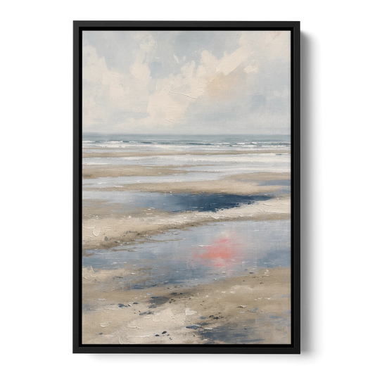 Modern Coastal Low Tide Sky Reflections - Black Framed Canvas Wall Art - Front