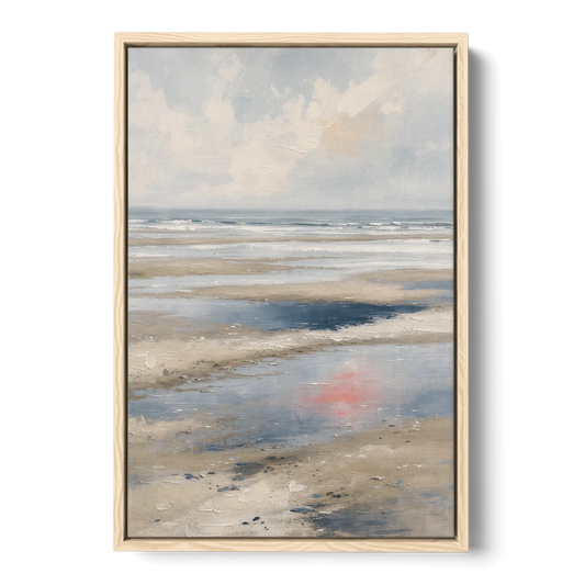 Modern Coastal Low Tide Sky Reflections - Oak Framed Canvas Wall Art - Front