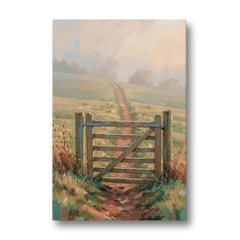 Modern Farmhouse Wall Art Pasture Gate in Morning Mist - Canvas Wall Art - Front