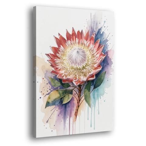 Modern Floral King Protea Crown - Canvas Wall Art - Side