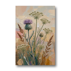 Modern Floral Painting of Thistle and Wild Carrot - Canvas Wall Art - Front