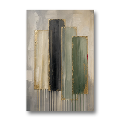 Modern Green and Gold Abstract Dripping Veils - Canvas Wall Art - Front