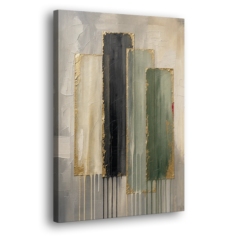 Modern Green and Gold Abstract Dripping Veils - Canvas Wall Art - Side