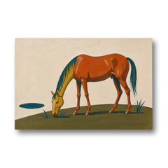 Modern Horse Wall Art of a Grazing Chestnut - Canvas Wall Art - Front