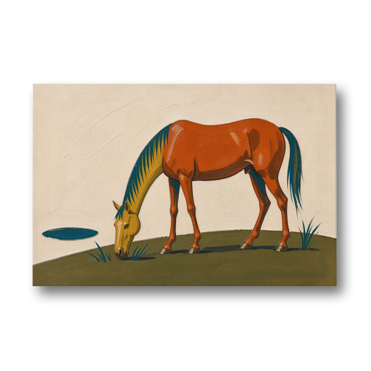 Modern Horse Wall Art of a Grazing Chestnut - Canvas Wall Art - Front