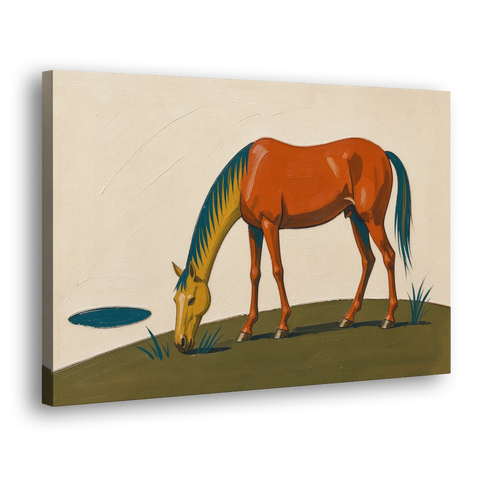 Modern Horse Wall Art of a Grazing Chestnut - Canvas Wall Art - Side