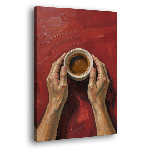 Modern Kitchen Wall Art of Hands Cradling Coffee - Canvas Wall Art - Side