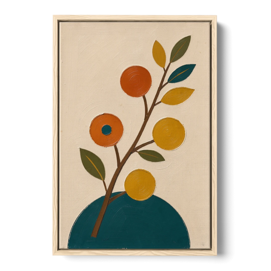 Modern Living Room Wall Art with Blossoming Branch - Oak Framed Canvas Wall Art - Front