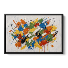 Modern Looping Color Dabs for the Living Room - Black Framed Canvas Wall Art - Front