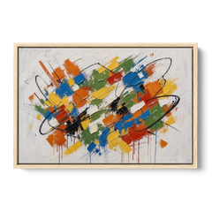 Modern Looping Color Dabs for the Living Room - Oak Framed Canvas Wall Art - Front