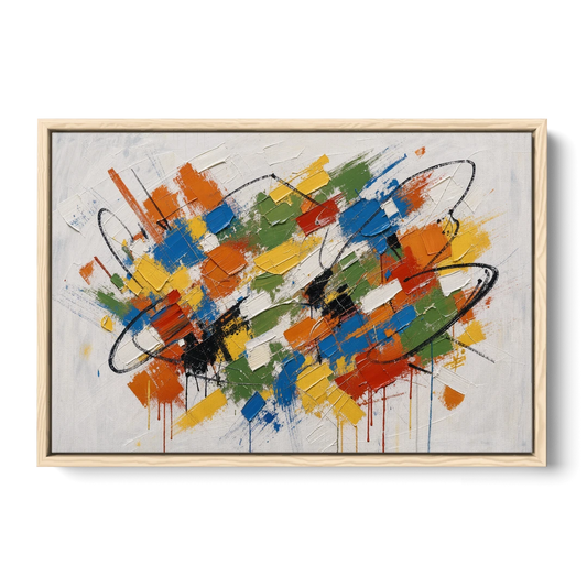 Modern Looping Color Dabs for the Living Room - Oak Framed Canvas Wall Art - Front