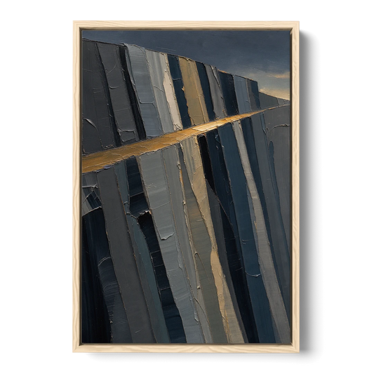 Modern Masculine Charcoal Gray Cliff with Ochre Ledge - Oak Framed Canvas Wall Art - Front