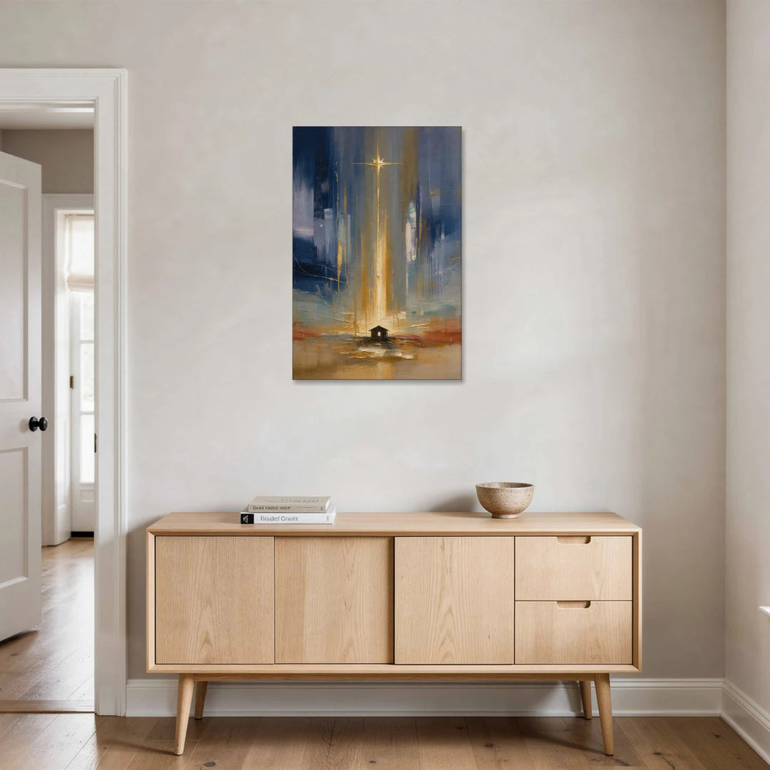 Modern Nativity Painting with Falling Gold Light - Canvas Wall Art - Coffee Table - 24x36