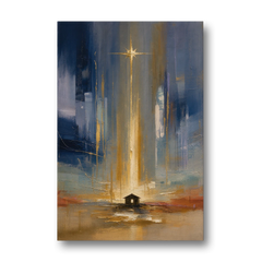 Modern Nativity Painting with Falling Gold Light - Canvas Wall Art - Front