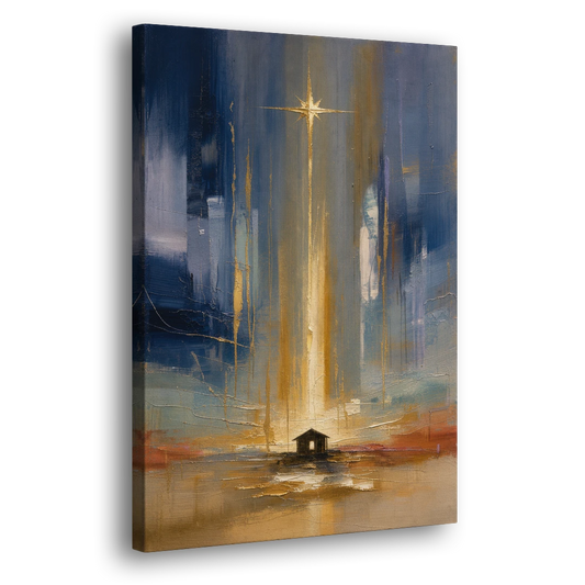 Modern Nativity Painting with Falling Gold Light - Canvas Wall Art - Side
