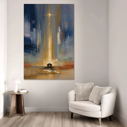Modern Nativity Painting with Falling Gold Light - Canvas Wall Art - Sofa - 40x60