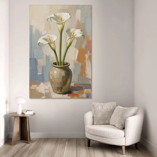 Modern Neutral Floral Calla Lilies in Stoneware - Canvas Wall Art - Sofa - 40x60