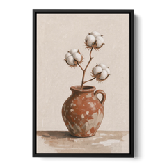 Modern Rustic Wall Art with Cotton in a Jug - Black Framed Canvas Wall Art - Front