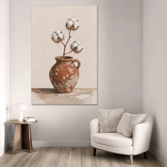 Modern Rustic Wall Art with Cotton in a Jug - Canvas Wall Art - Sofa - 40x60