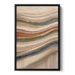 Modern Sandstone Strata with Gold Seams for the Bathroom - Black Framed Canvas Wall Art - Front