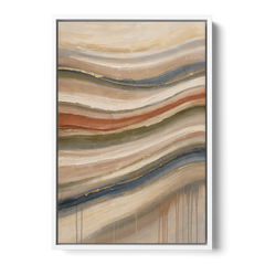 Modern Sandstone Strata with Gold Seams for the Bathroom - White Framed Canvas Wall Art - Front