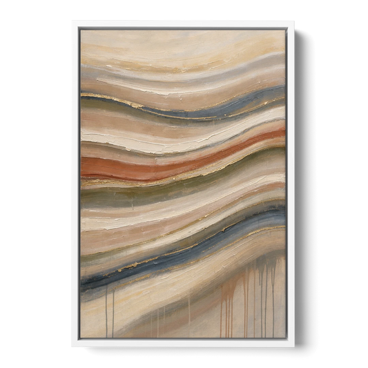 Modern Sandstone Strata with Gold Seams for the Bathroom - White Framed Canvas Wall Art - Front