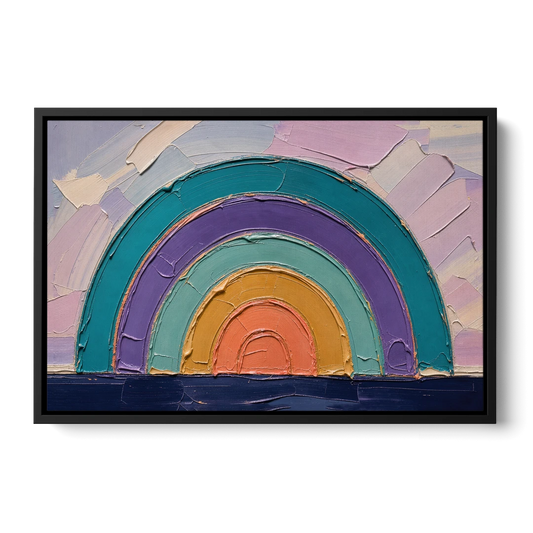 Modern Teal Abstract Nested Arches - Black Framed Canvas Wall Art - Front